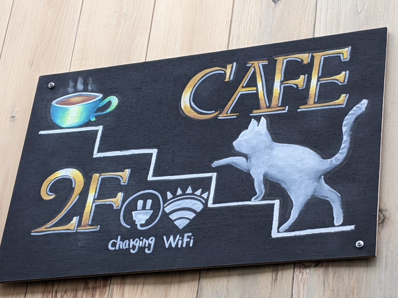 南インドキッチン＆タイの2階にあるカフェの店頭看板