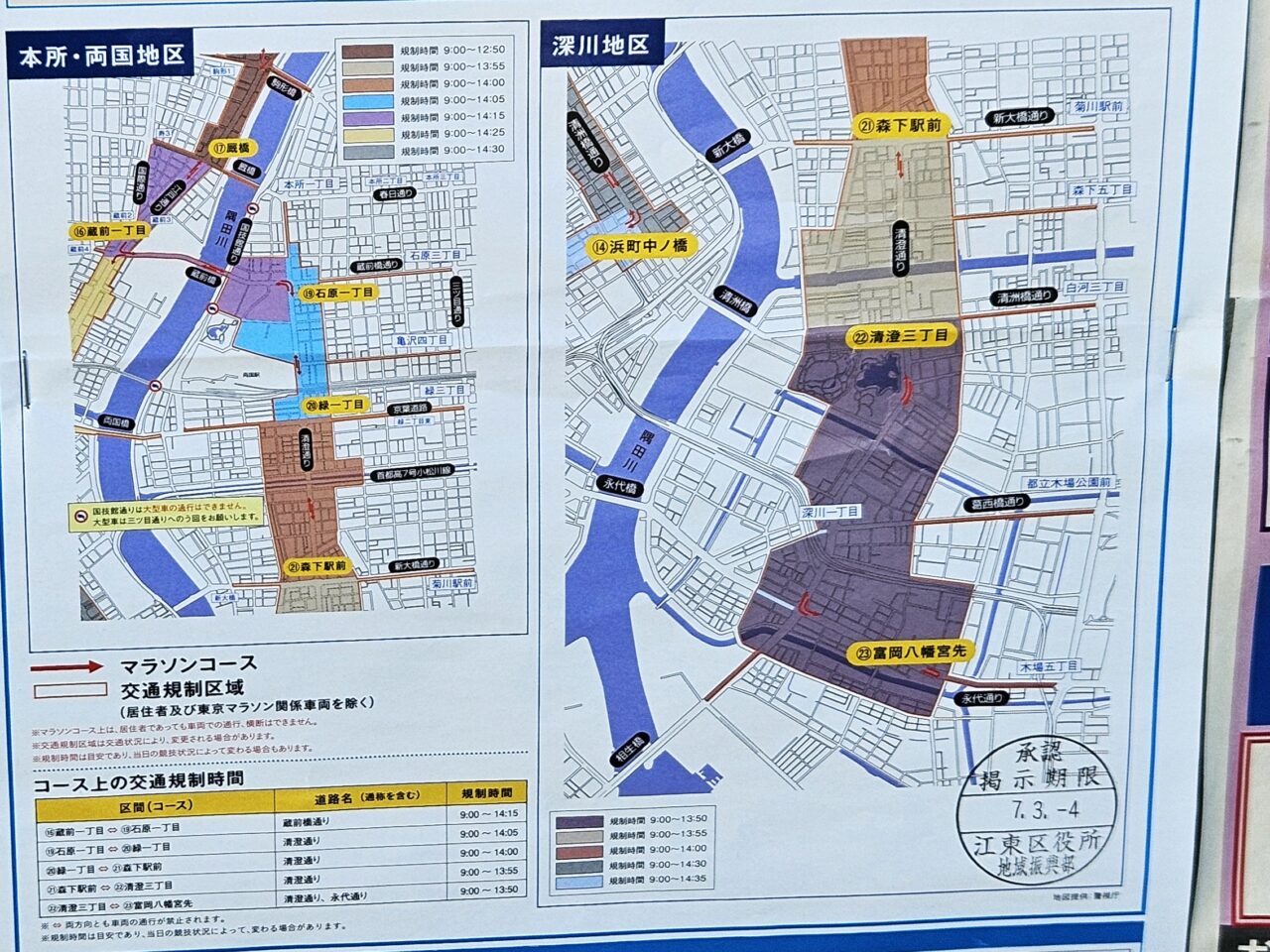 東京マラソンは江東区も交通規制あり